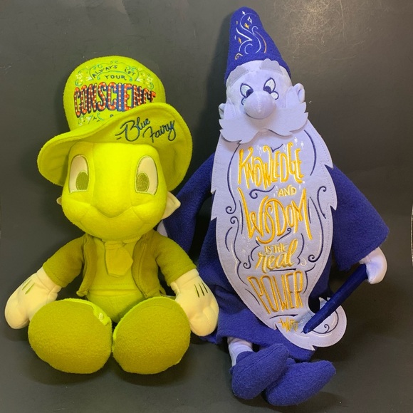 Disney Store The Sword in the Stone Merlin & Jiminy Cricket Plush Wisdom Set - Picture 1 of 11